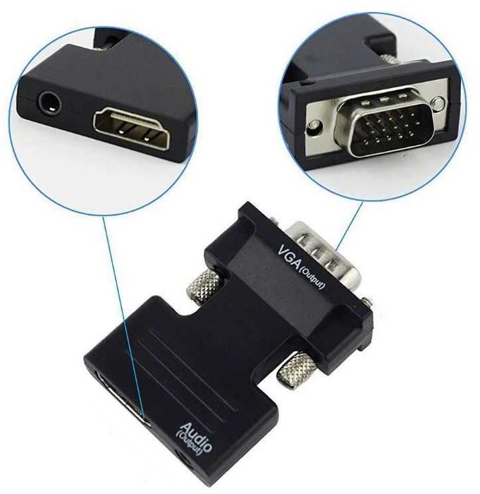 Adapter Przejściówka Konwerter HDMI do VGA + Audio | Mini