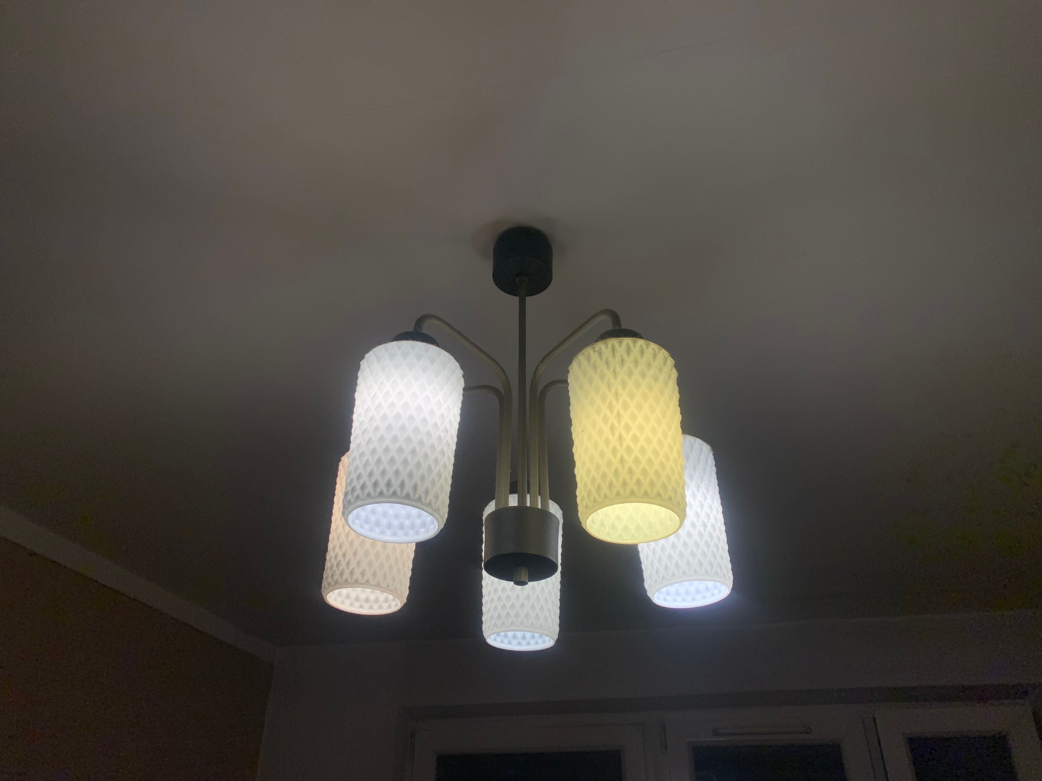 Piękna Stylowa Lampa Żyrandol PRL Retro Vintage Pająk Art Deco klosze