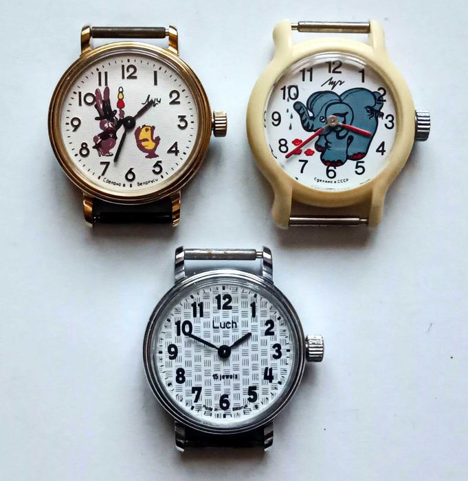 Часы детские механические ЛУЧ СССР цыпленок и заяц, слоненок