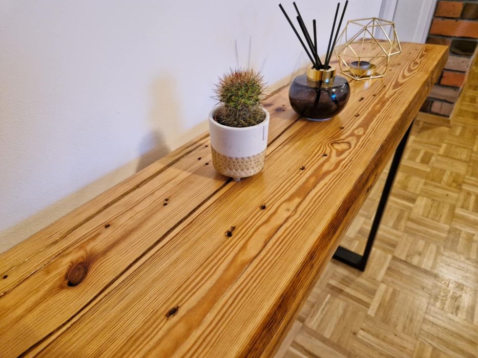 Konsola sosnowa drewniana w stylu loft ręcznie wykonana handmade