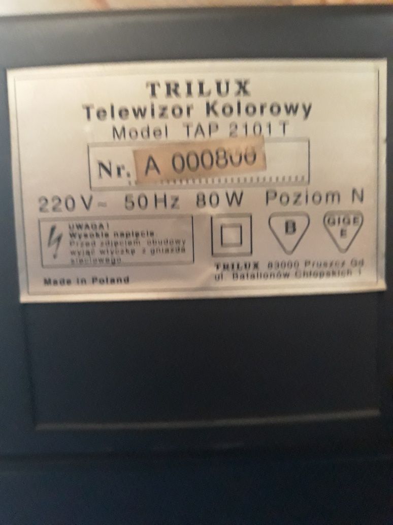 Telewizor kineskopowy Trilux 21" na działkę,sprawny.