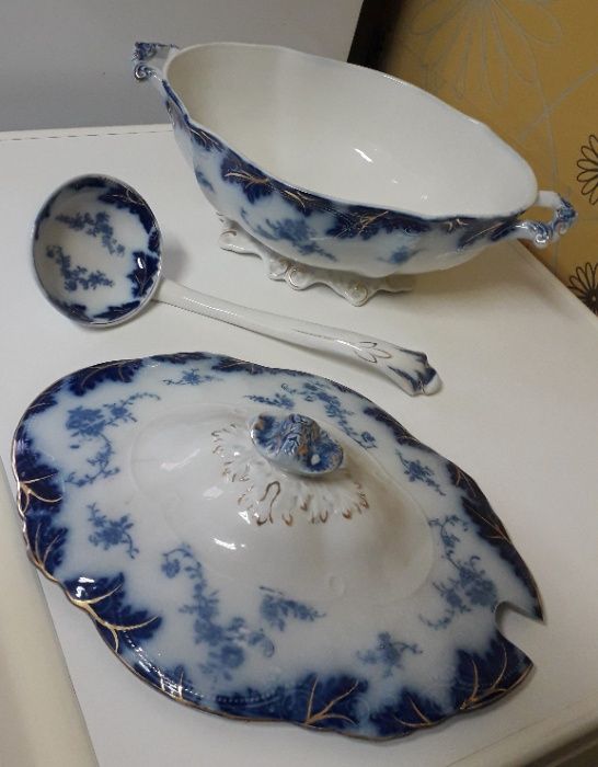Terrina com colher e tampa em Porcelana azul - W.H. GRINDLEY - MINT