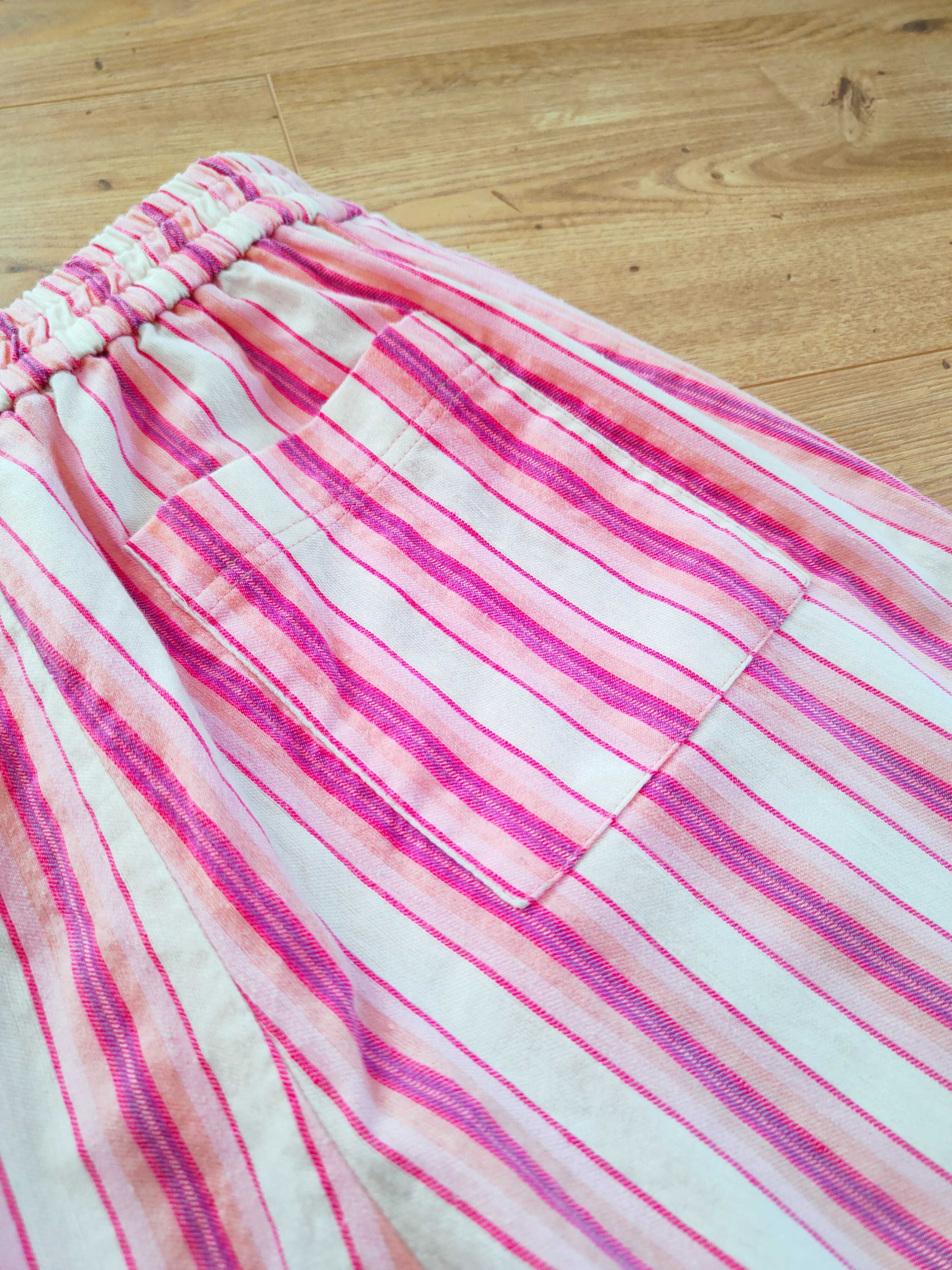 Kuloty spodnie z szeroką nogawką Zara 164 cm dziewczęce w paski różowe