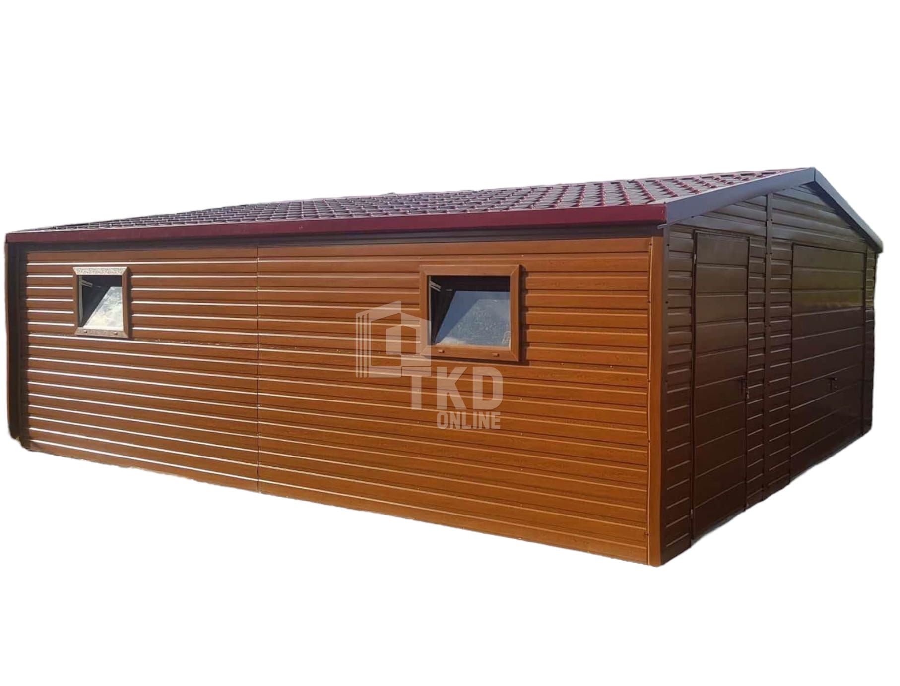 Garaż Blaszany 6x6  Brama uchylna -  2x okno - blachodachówka TKD139