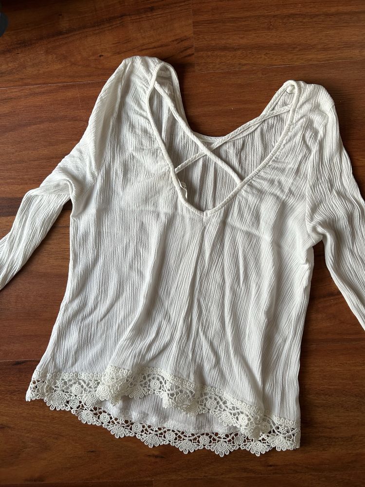 Biała bluzka z koronką H&M 34 coachella boho