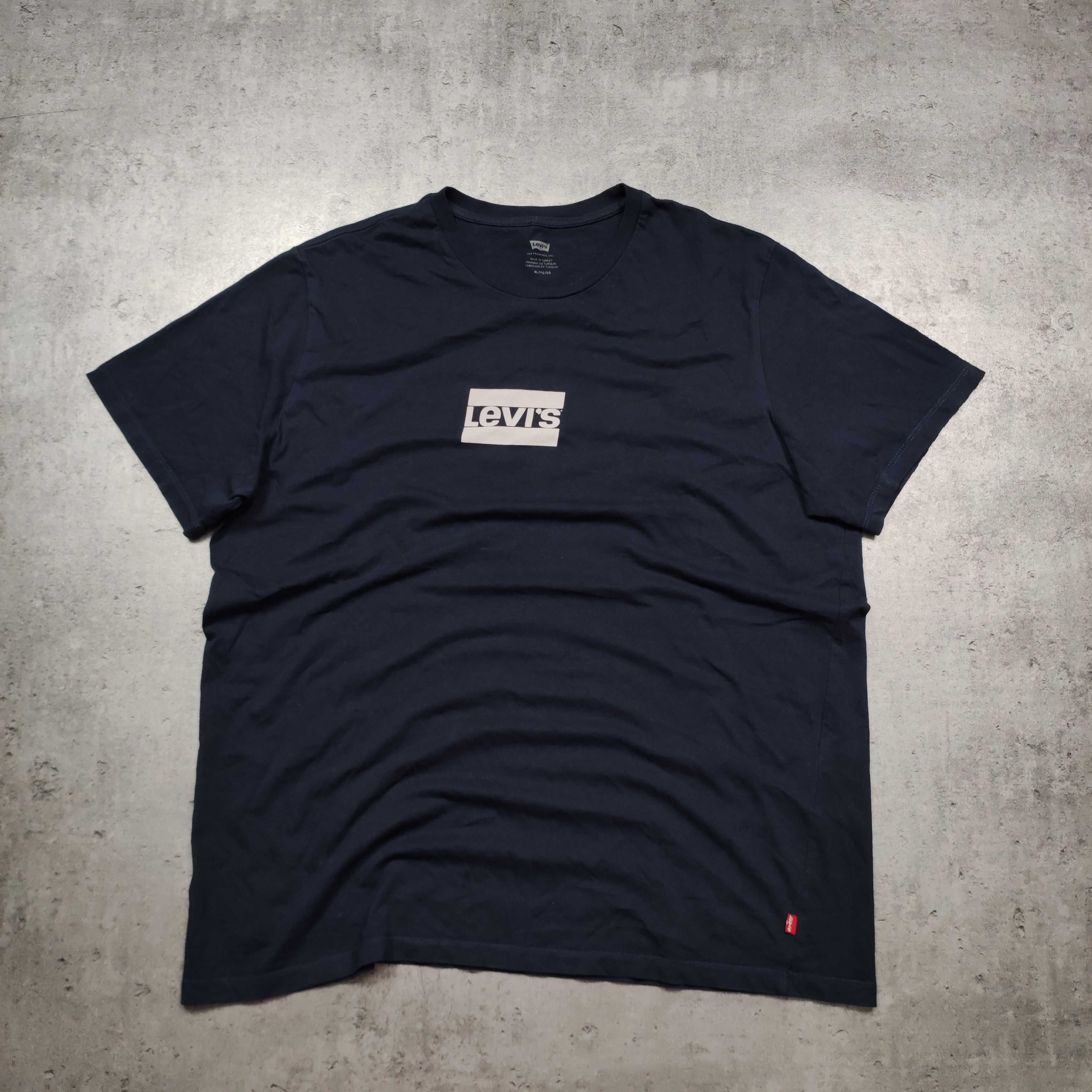 MĘSKA Koszulka Granatowa Bawełna Codzienna Logo Levis Casual