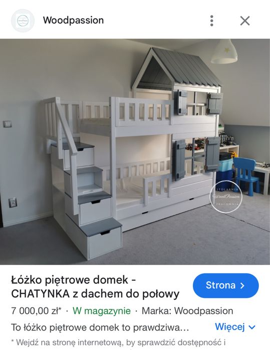 Łóżko pietrowe domek biało - szary firmy WOODPASSION