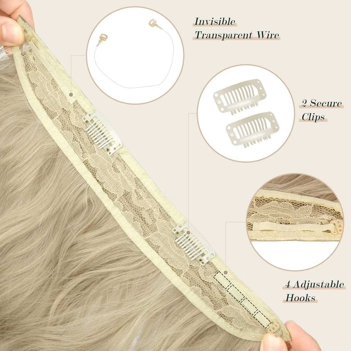 FESHFEN  przedłużanie włosów, popielaty blond, syntetyczne, 40 cm