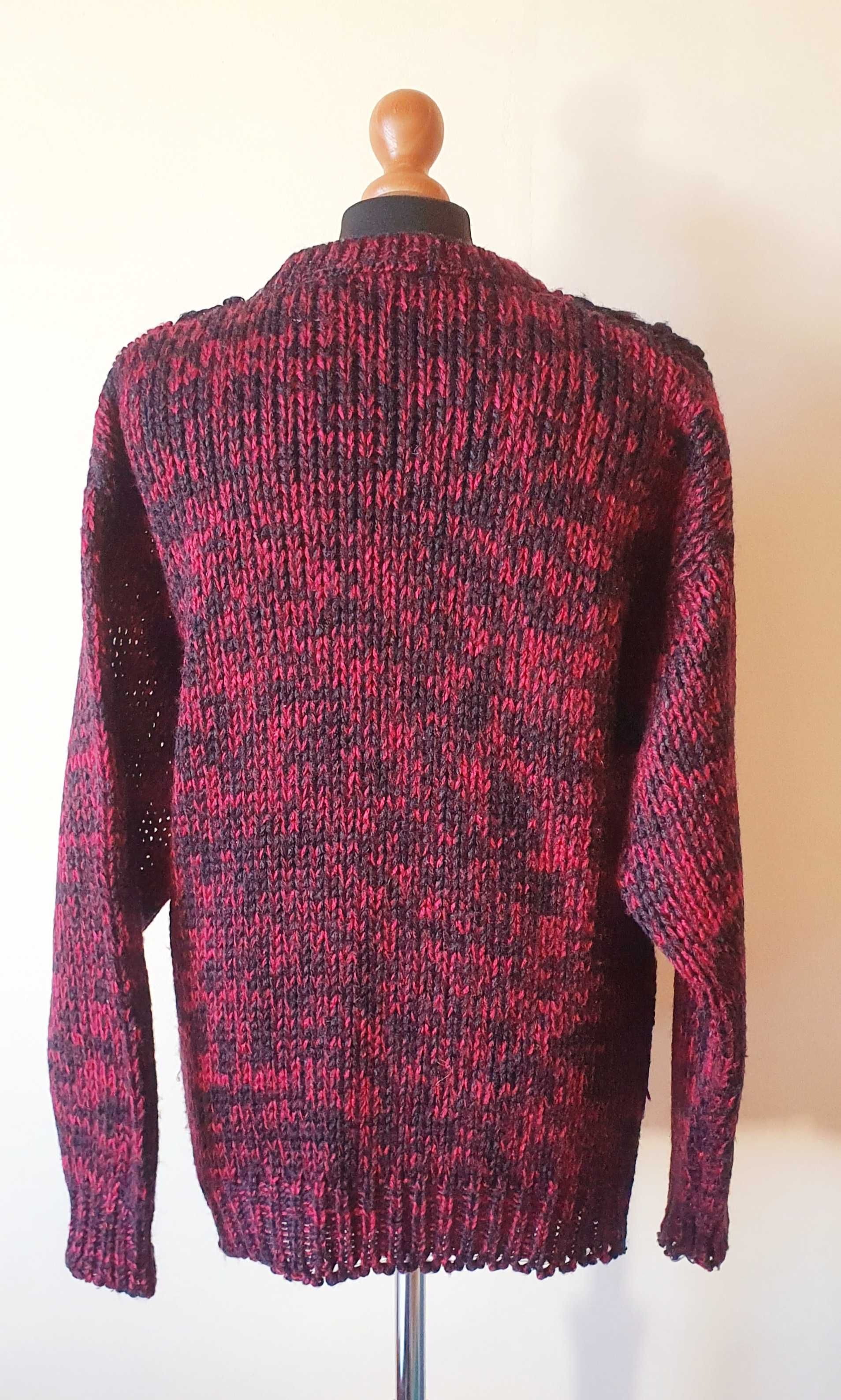 Saturdays oryginalny bordowo czarny sweter retro oversize m y2k
