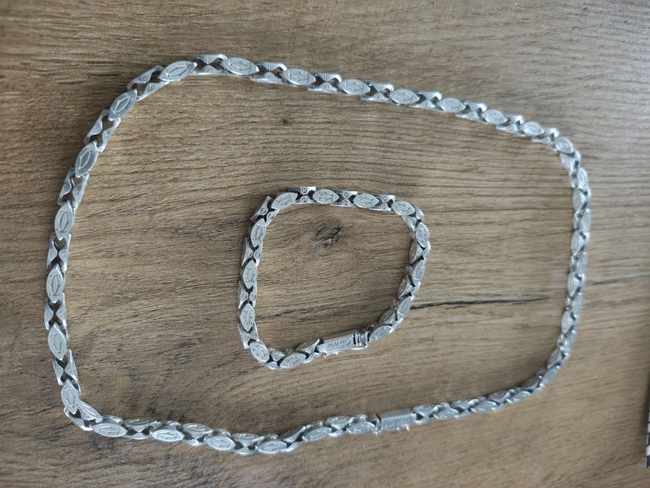 Piękny srebrny cartier łańcuszek plus bransoletka