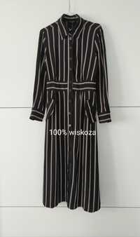 Sukienka Massimo dutti 34 XS czarna wiskozowa midi na guziki