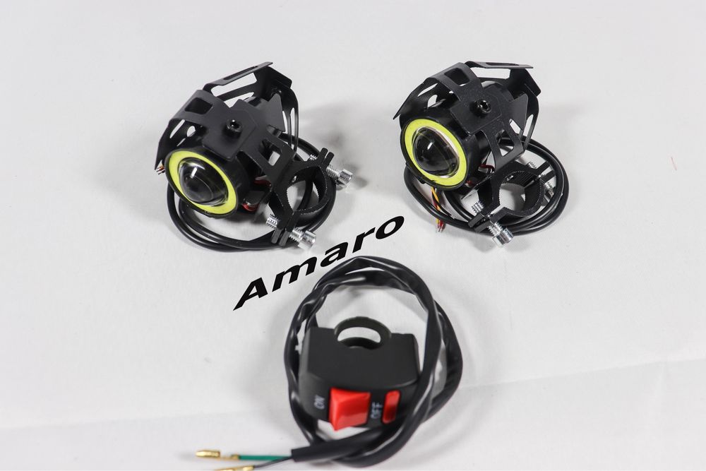 2 Farois/Luzes Led Auxiliares Com Angel Eyes e Interruptor Para Moto| NOVOS