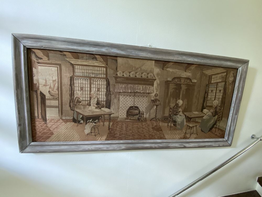 Stary duzy gobelin obraz w ramie 180x80