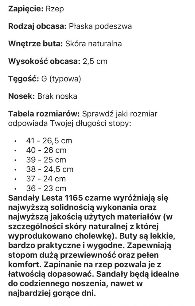 Sandały skórzane Lesta 36 nowe