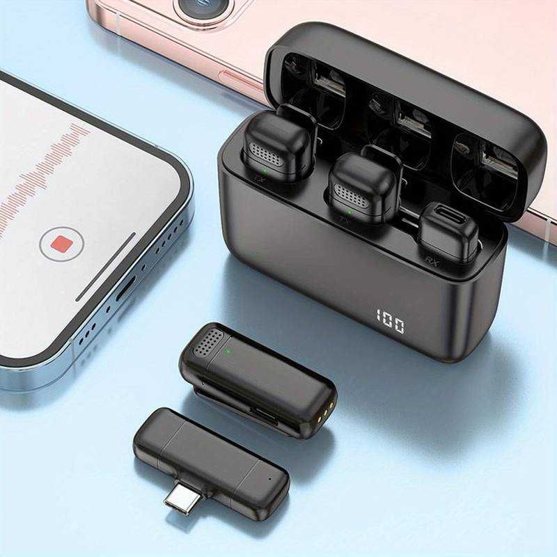 2 x Microfone de lapela sem fio Plug & Play para Telemóveis USB-C