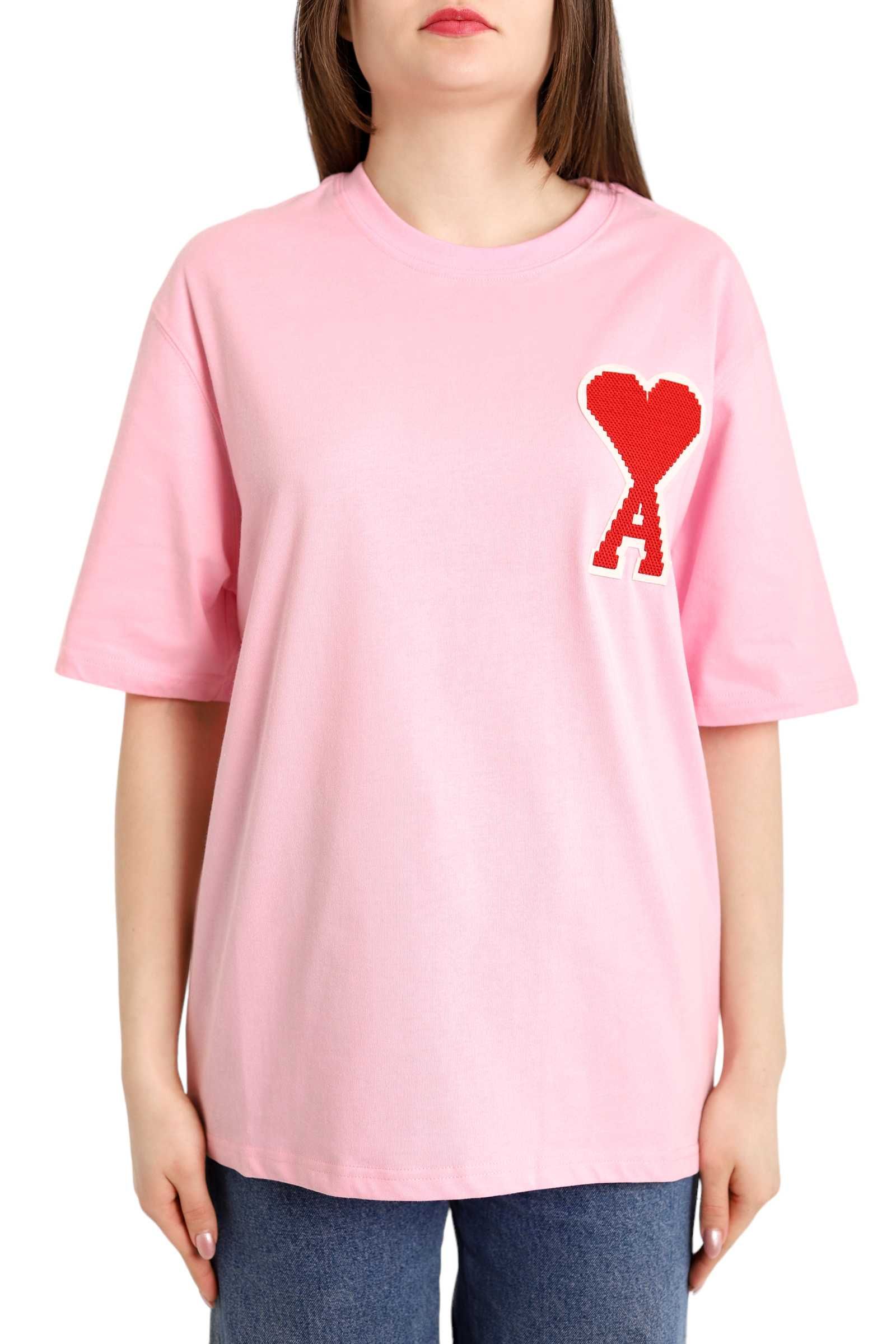 Футболка AMI Paris Ami De Coeur T-Shirt Patch Pink Red Heart