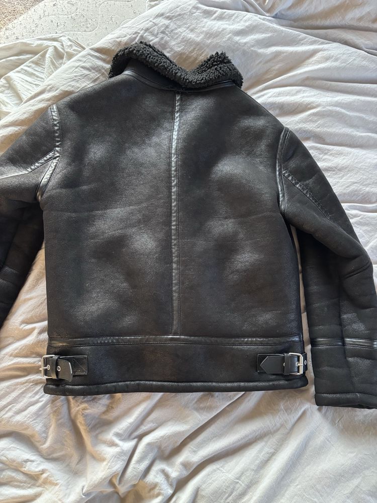 Zara xl męski kożuch pilotka ramoneska czarna 42