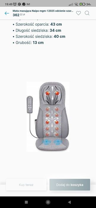 Mata masującą shiatsu firmy Naipo