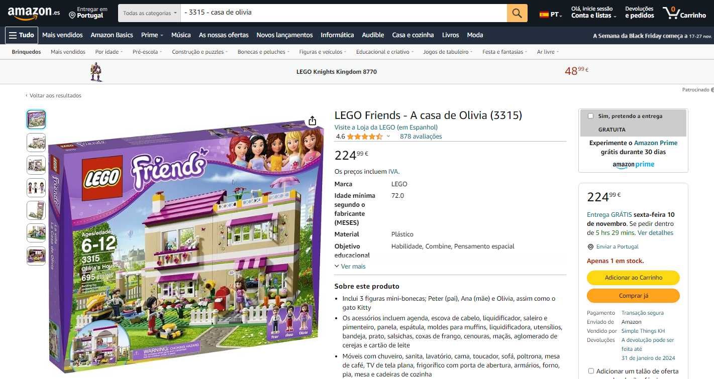 Pack LEGO FRIENDS "A Casa da Olivia" - Nº 3315, NATAL, Black Friday