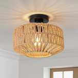 Lampa sufitowa FORCOSO z kloszem ratanowym Ø 25 cm, styl boho