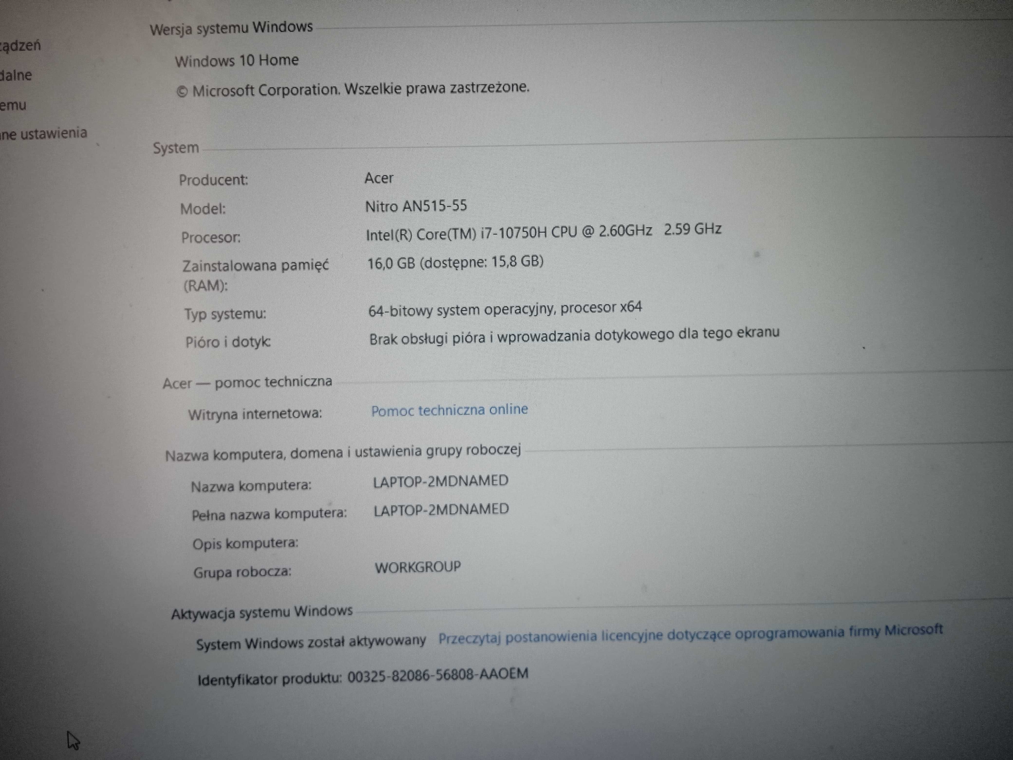 Laptop Acer nitro 5 rtx3060 i7/zamiana