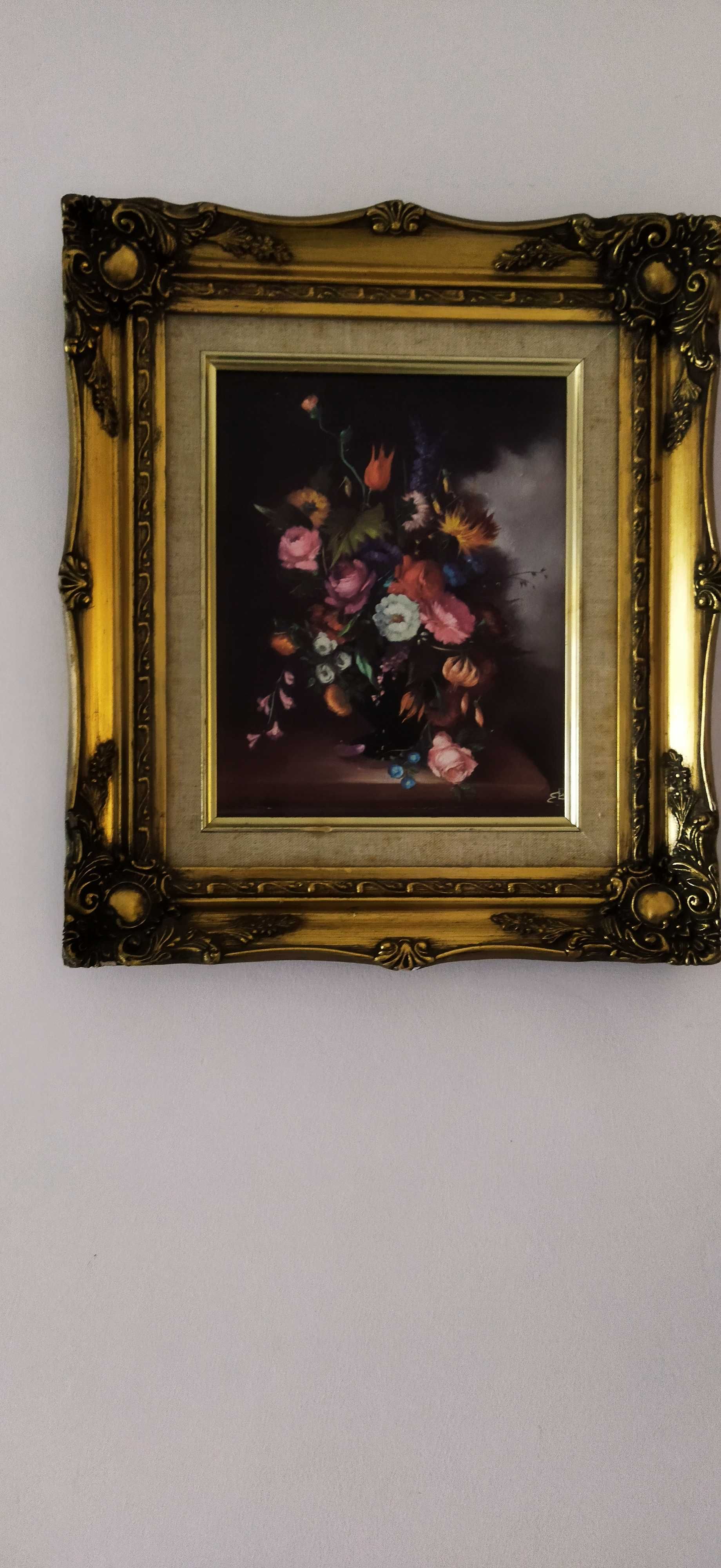 Картина Цветы.33×38 см.Дерево,золочение,холст,масло.Франция