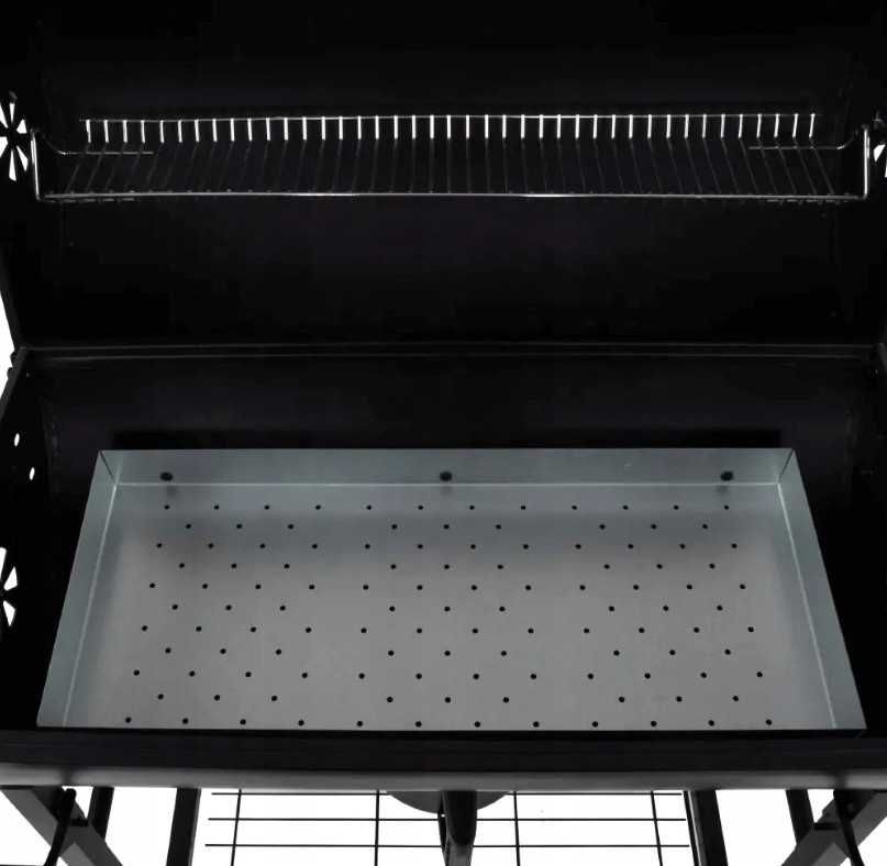 Grill Węglowy BLACK XL – Beczka z Półkami, Termometrem i Matą