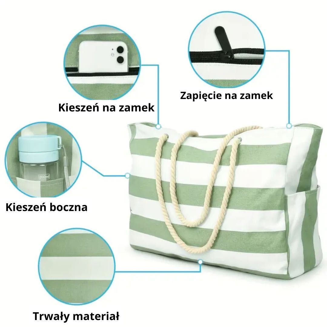 Duża torba plażowa wodoodporna, piaskoodporna, składana na wakacje