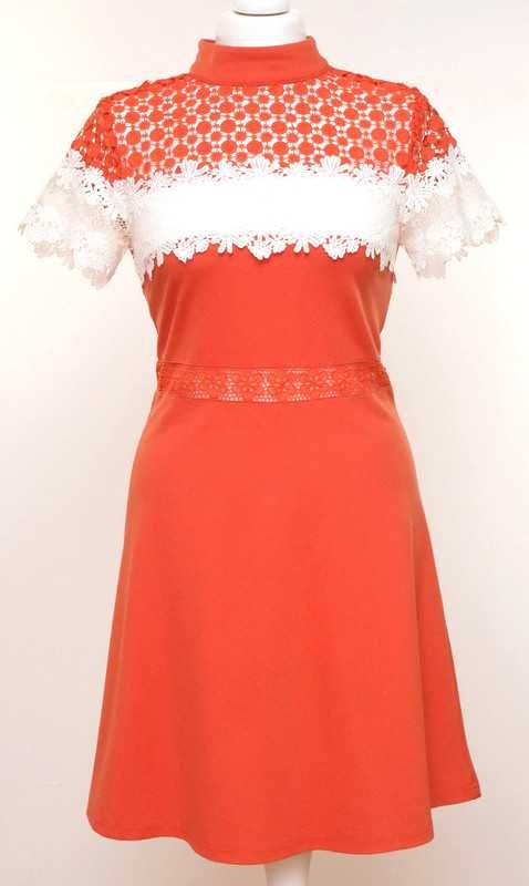 Urocza sukienka, słodka orange z koronką r.36