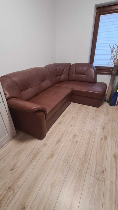 Skórzana Sofa narożna z funkcją spania