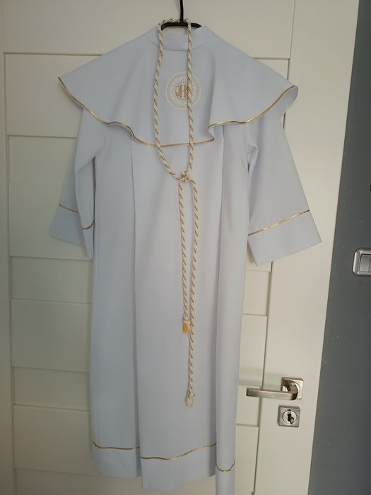 Alba komunijna dla chłopca biało złota