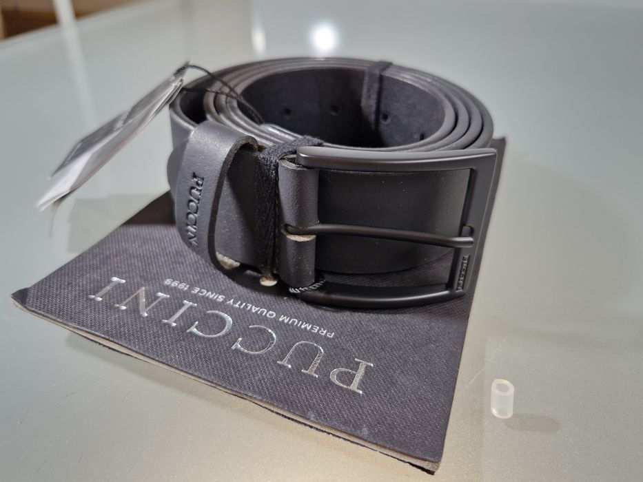 Puccini Męski Pasek Skórzany Czarna Klamra Mat Rozmiar Uniwersalny 125