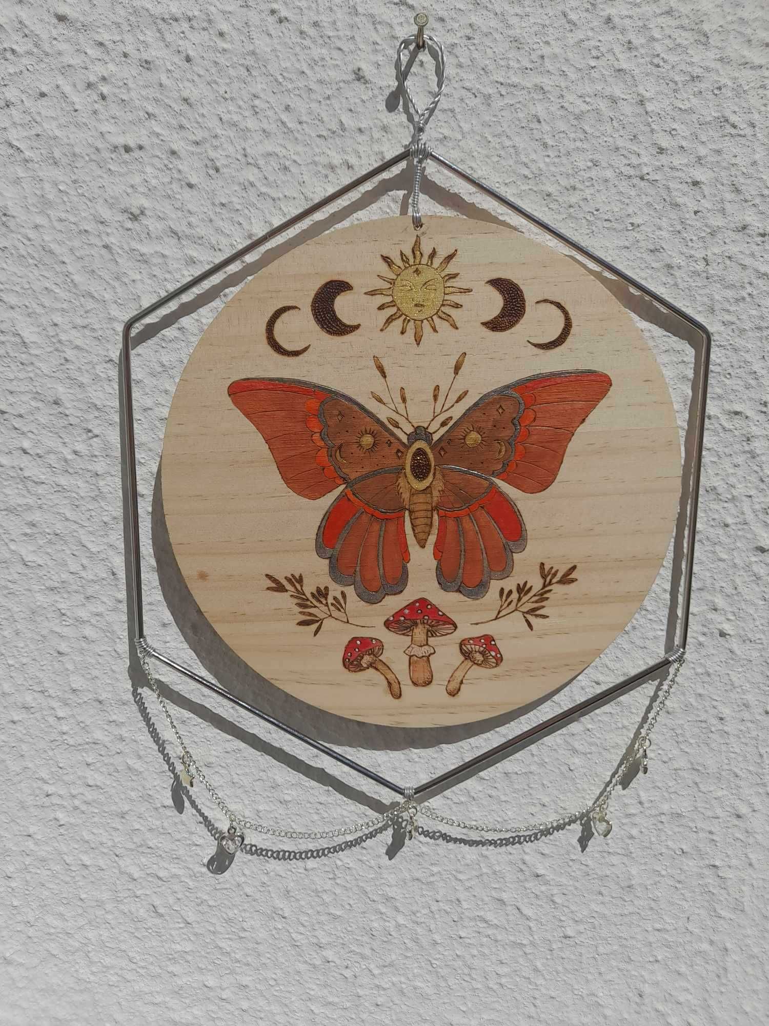 Caça Sonhos Feitos em Pirografia e Pintura, Á Mão