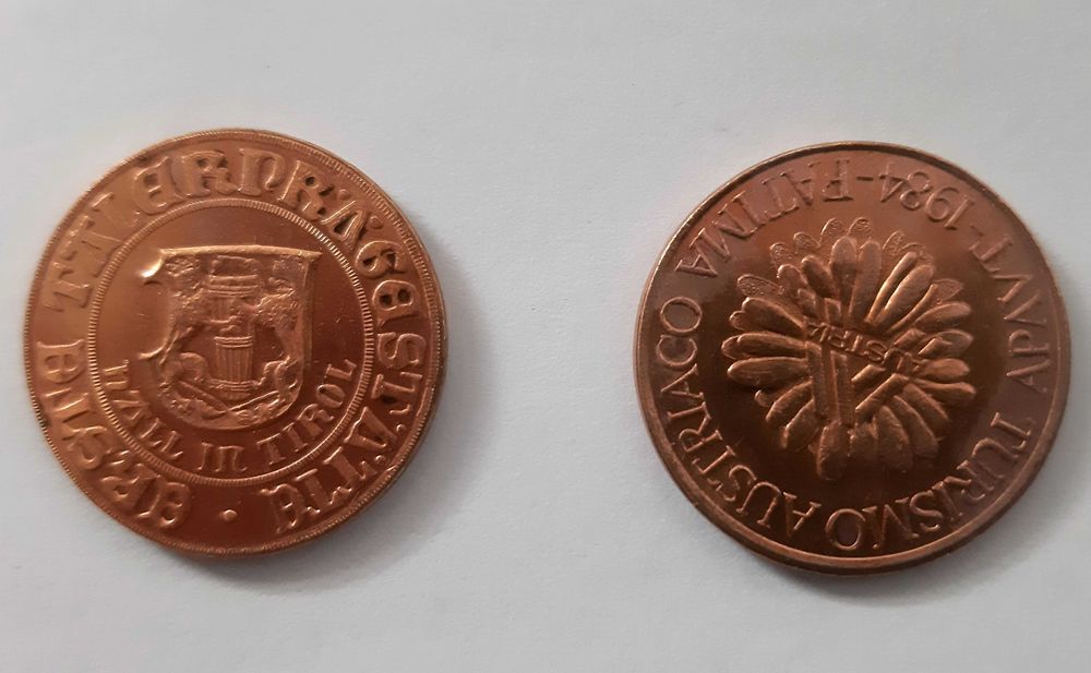 2 Moedas Medalhas Cobre 1984 – 1000 exemplares – fabricada no Tirol