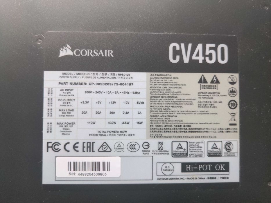 Fonte de alimentação 450W Corsair CV450