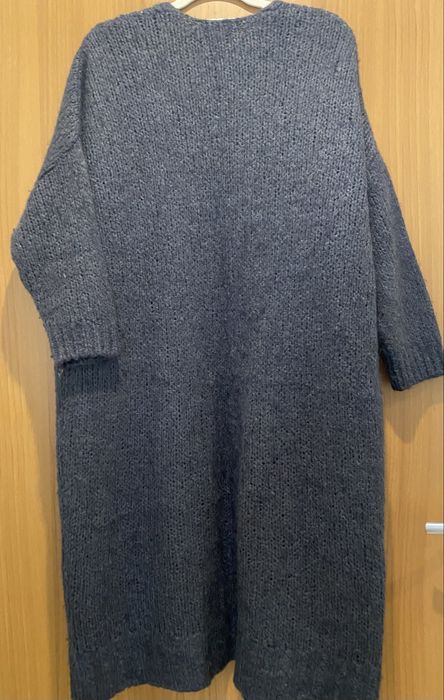Włoski szary kardigan długi sweter M/L moher wełn