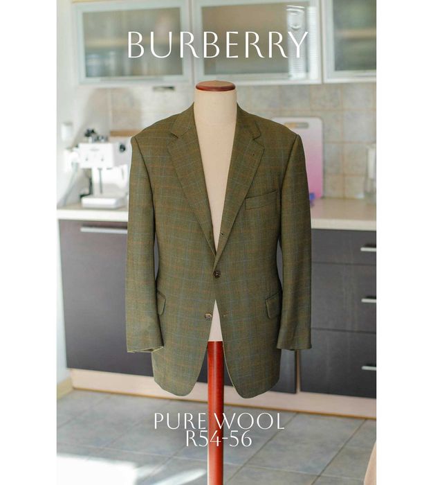 Zielona marynarka Burberry London r54/56s, 100% wełna, krata, green