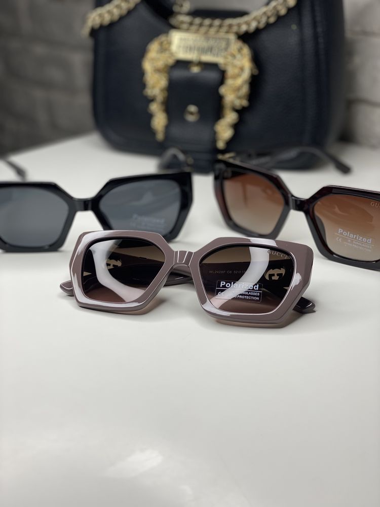 Женские очки GUCCI Polarized черные с поляризацией кошачий глаз коричн