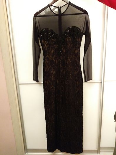 Nowa sukienka wieczorowa suknia długa czarna beżowa S 36 asos maya