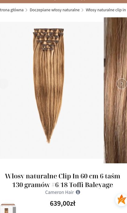 Włosy naturalne Clip In 60 cm 6 taśm 130 gramów #6/18 Toffi Baleyage