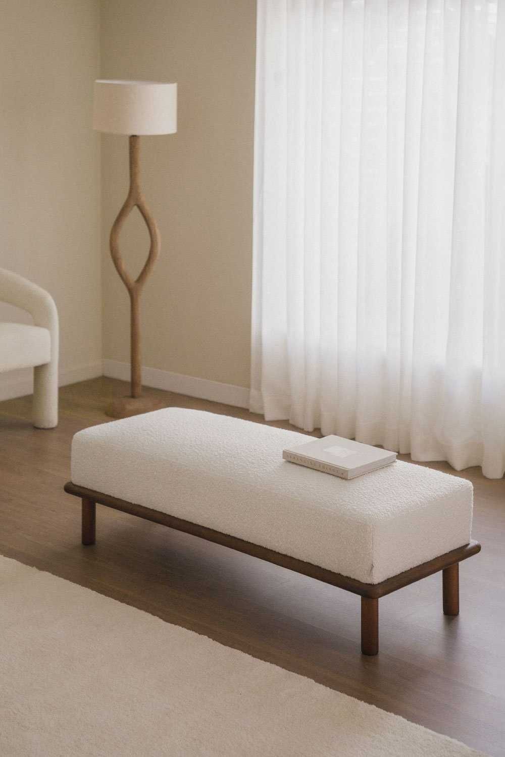 Banco banqueta NOVA madeira e tecido Veral Bouclé