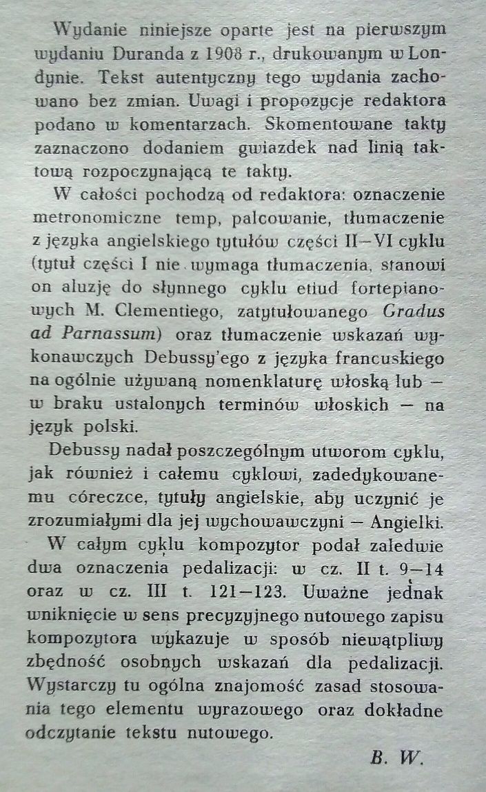 Nuty, C. Debussy, Kącik dziecięcy, Sześć dedykowanych utworów.PWM 1974