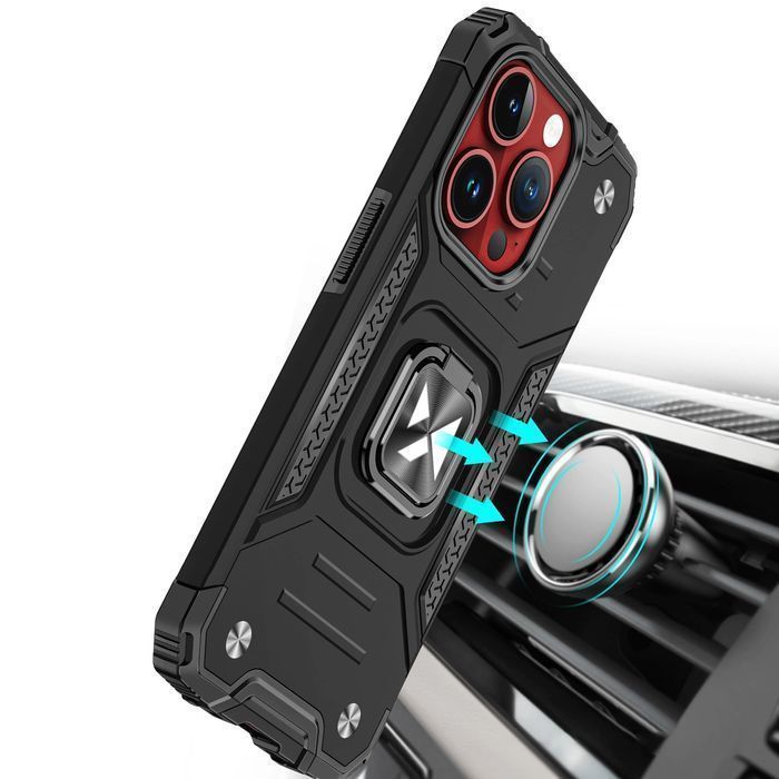 Pancerne etui z uchwytem na palec do iPhone 15 Pro - różowozłote