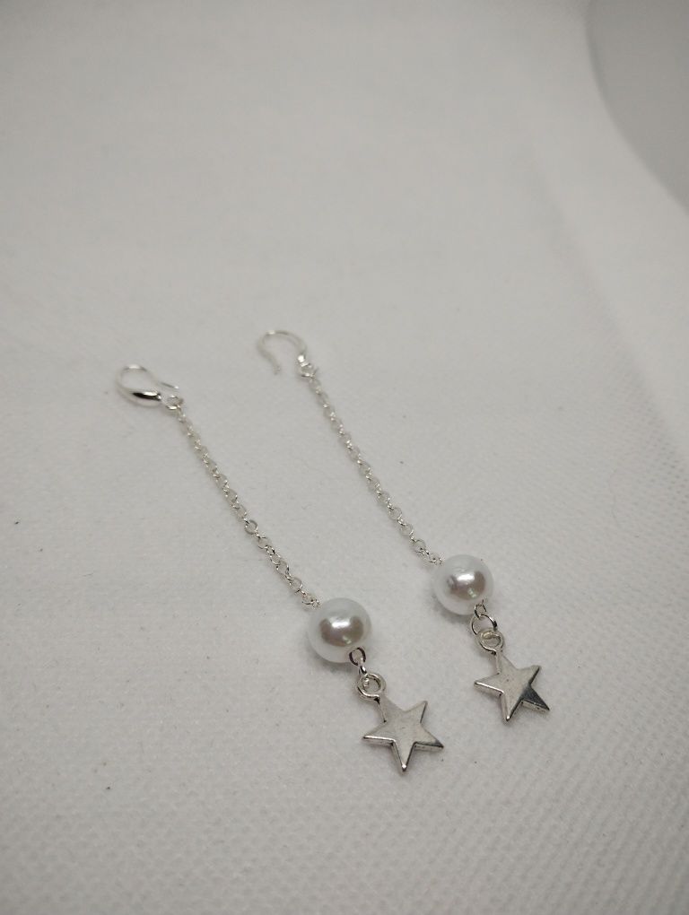 Kolczyki srebrne łańcuszki gwiazdy gwiazdki perły perełki 925