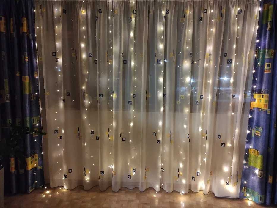 НА БАГАТО СЕЗОНІВ! Гірлянда штора на USB пульті. 3*2 м, 3*3 м, 3*1 м