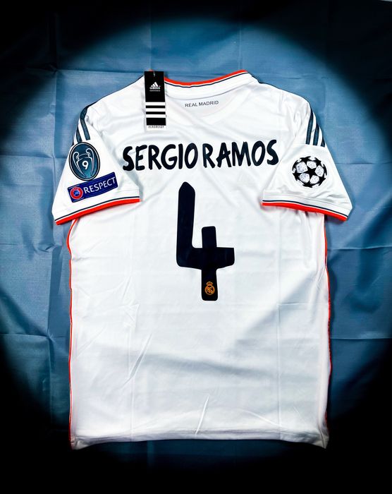 (S) Sergio Ramos #4 Real Madryt Nowa Biała Vintage Jersey 2014/15