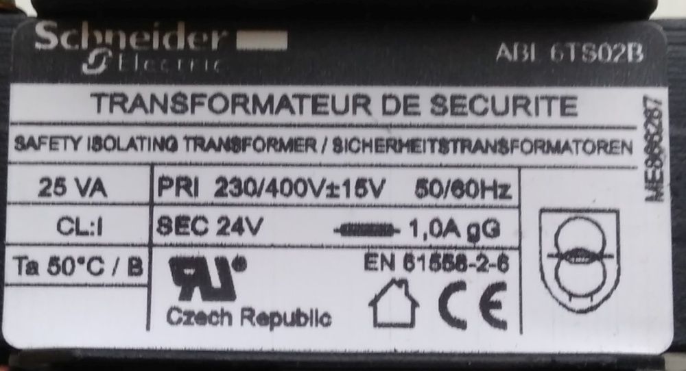 TRANSFORMATOR bezpieczeństwa 1-fazowy 25VA 230(400)V 24V ABL6TS02B