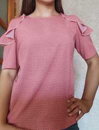 Рожева Коралова Футболка Блузка Кофта з воланами рюшами жіноча стильна
