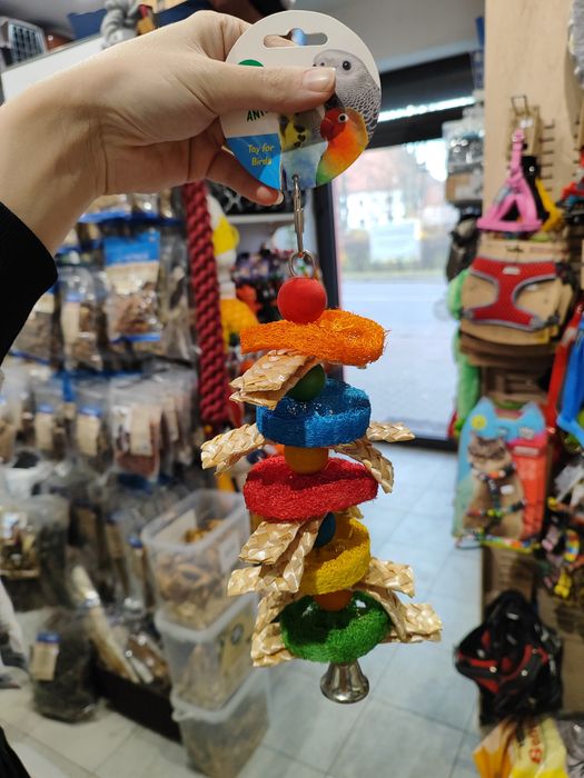 Kolorowa zabawka wisząca dla ptaków papug 27 cm