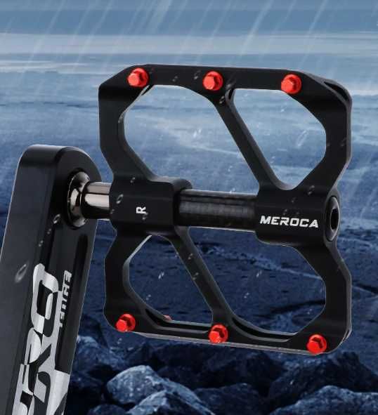 Pedały CNC Aluminium Carbon MEROCA BLACK MTB 257g 3 łożyska PD-M268